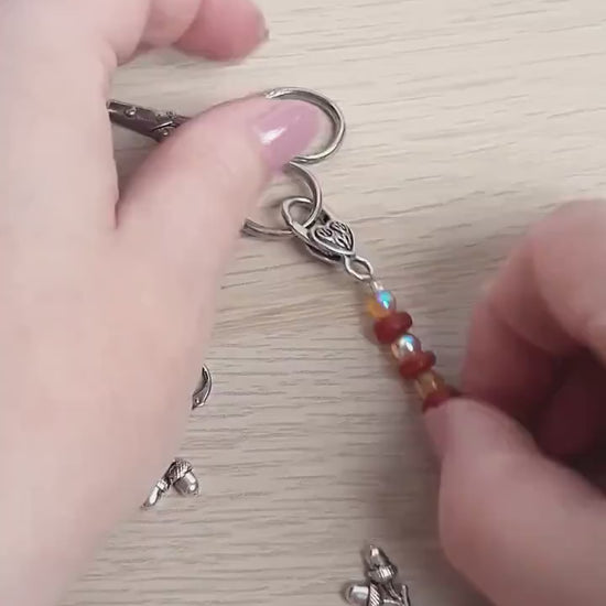 Squirrel Beaded Scissor Fob with Acorn Stitch Markers Set